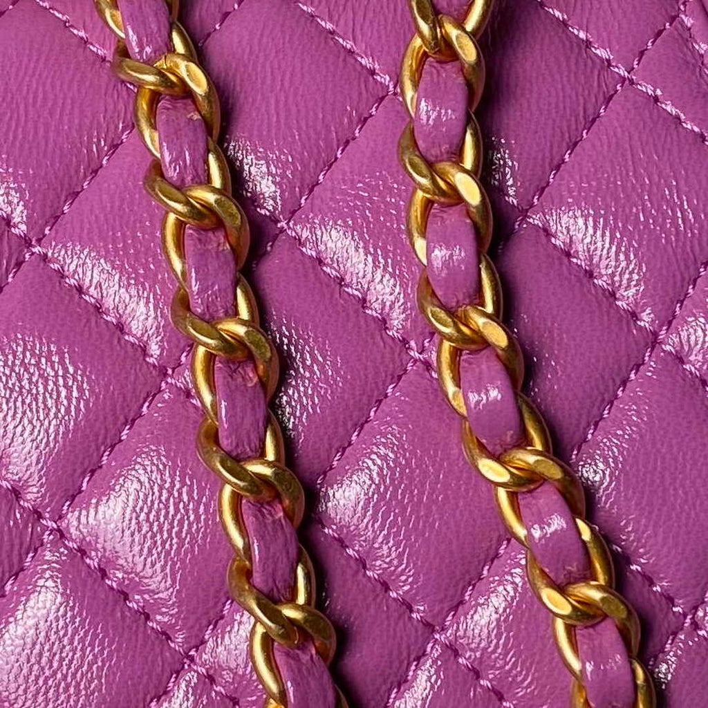 Chanel AS4109 Mini Flap bag With top handle Shiny Lambskin & Gold-Tone Metal Purple