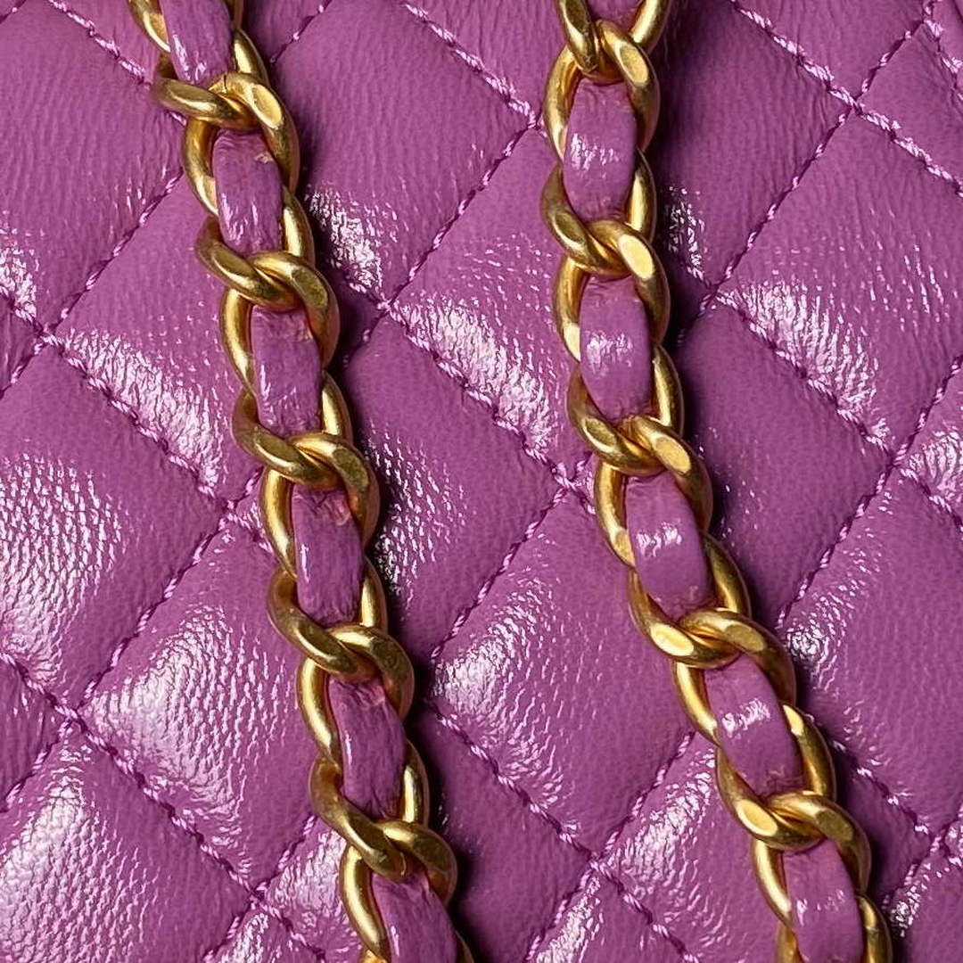 Chanel AS4109 Mini Flap bag With top handle Shiny Lambskin & Gold-Tone Metal Purple - Default Title - View 4
