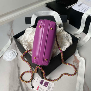 Chanel AS4109 Mini Flap bag With top handle Shiny Lambskin & Gold-Tone Metal Purple - Default Title - View 5