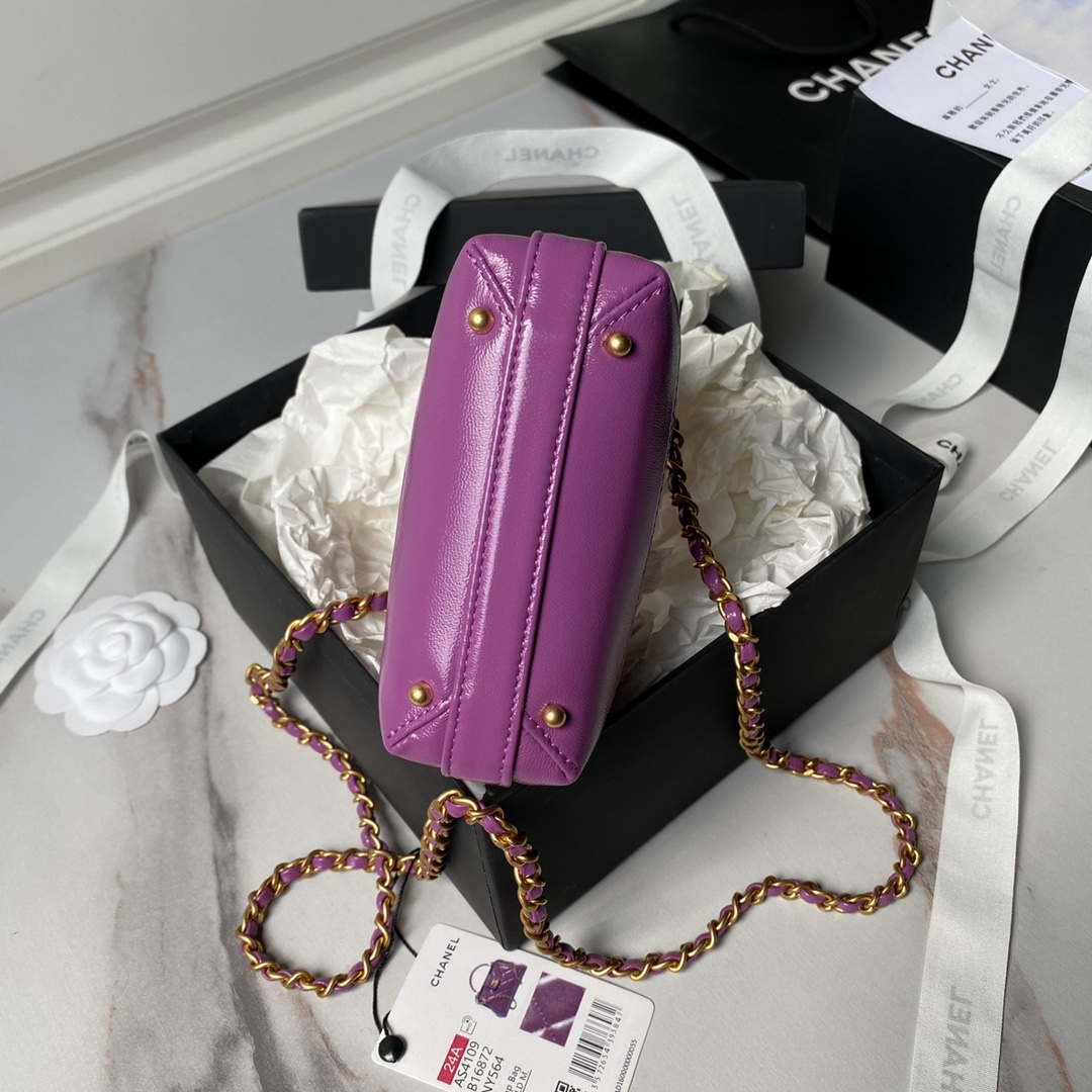 Chanel AS4109 Mini Flap bag With top handle Shiny Lambskin & Gold-Tone Metal Purple