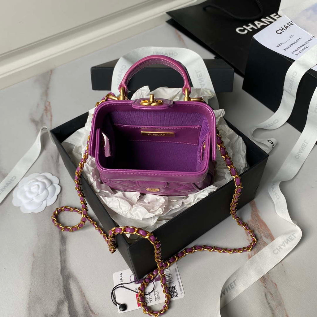 Chanel AS4109 Mini Flap bag With top handle Shiny Lambskin & Gold-Tone Metal Purple