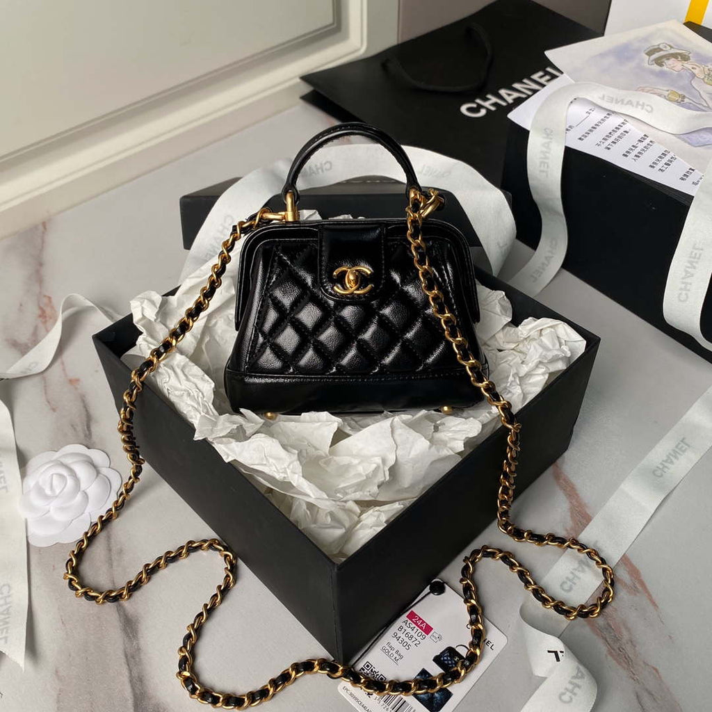 Chanel AS4109 Mini Flap bag With top handle Shiny Lambskin & Gold-Tone Metal Black