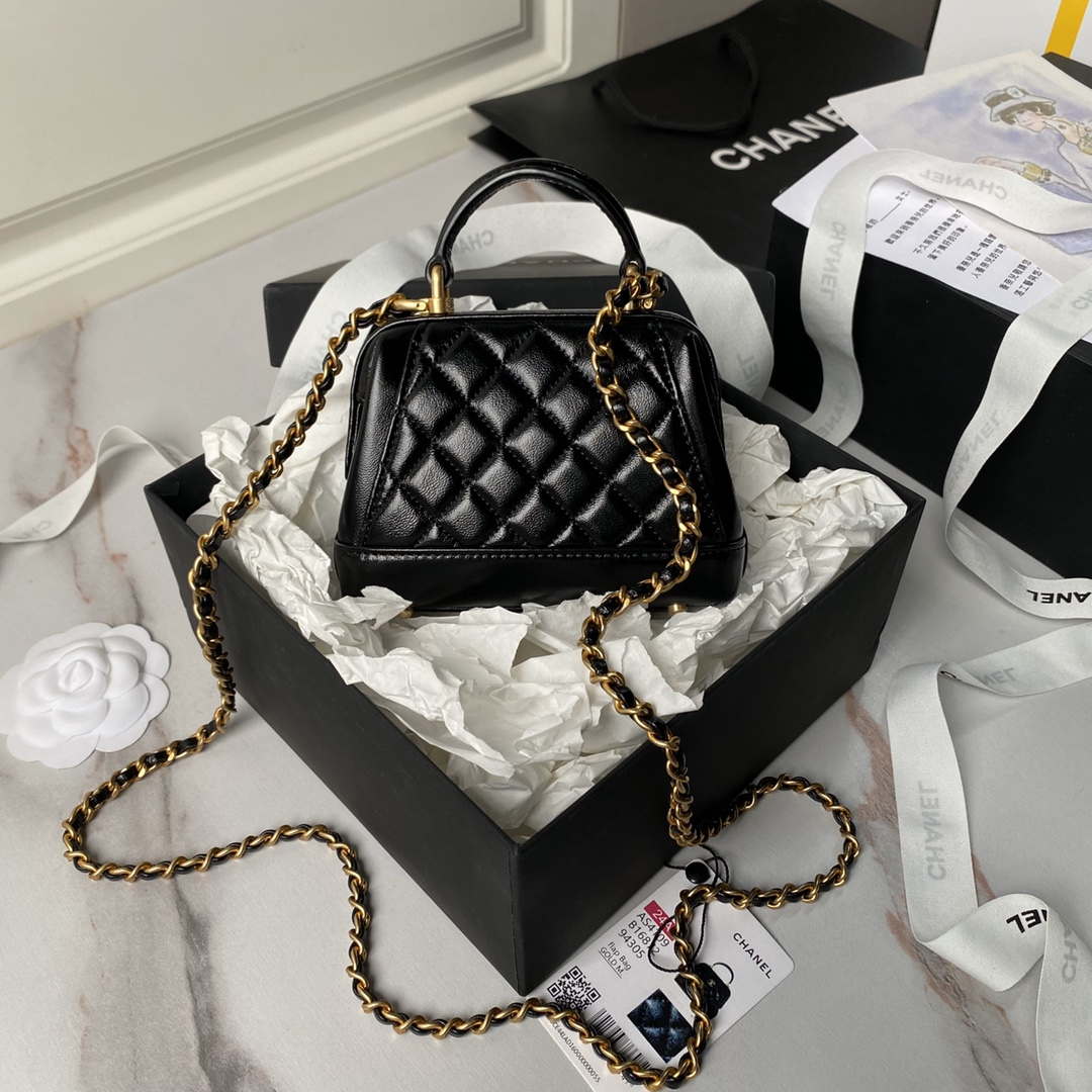 Chanel AS4109 Mini Flap bag With top handle Shiny Lambskin & Gold-Tone Metal Black - Default Title - View 2