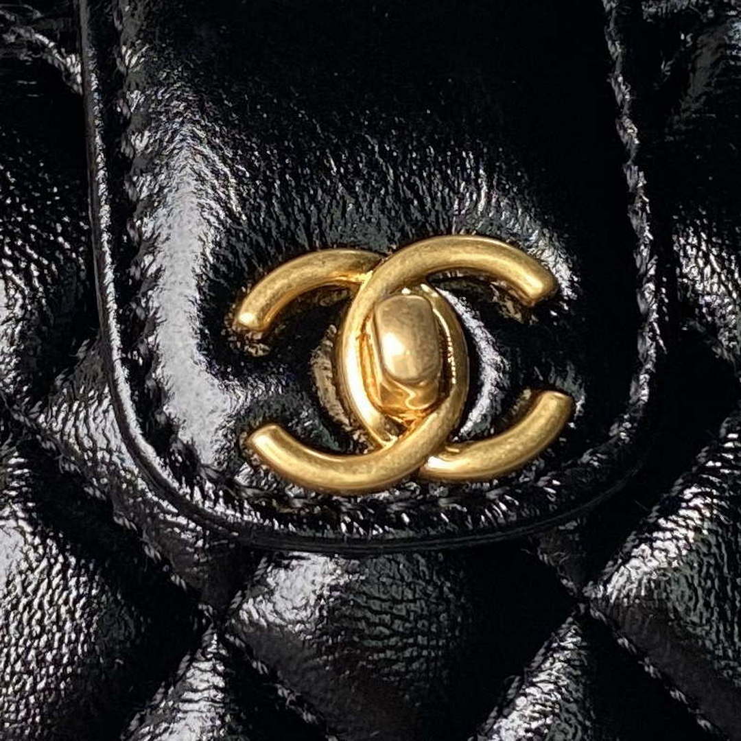 Chanel AS4109 Mini Flap bag With top handle Shiny Lambskin & Gold-Tone Metal Black - Default Title - View 3