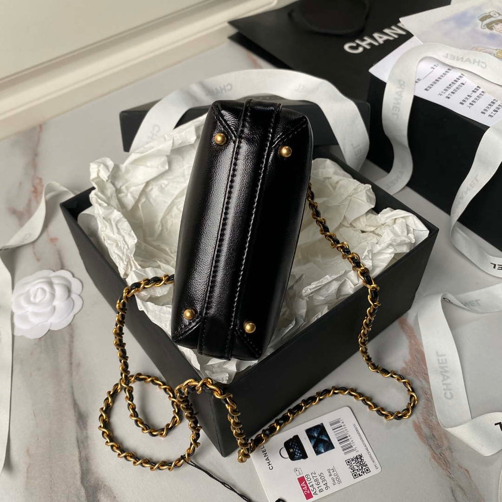 Chanel AS4109 Mini Flap bag With top handle Shiny Lambskin & Gold-Tone Metal Black