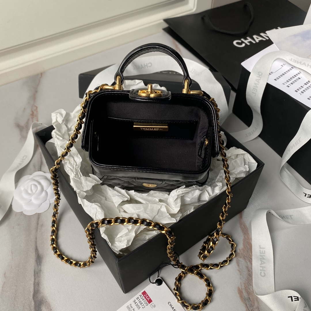 Chanel AS4109 Mini Flap bag With top handle Shiny Lambskin & Gold-Tone Metal Black