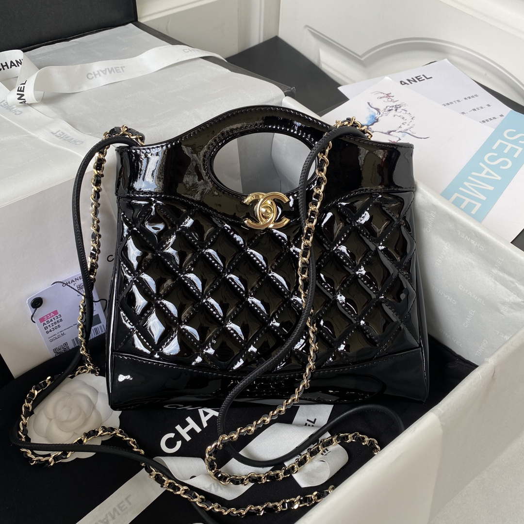 Chanel AS4133 mini Bi-color Chain patent leather Bag Black - Default Title - View 1