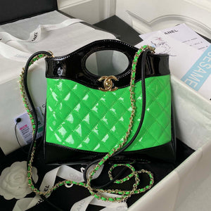 Chanel AS4133 mini Bi-color Chain patent leather Bag Green - Default Title - View 1
