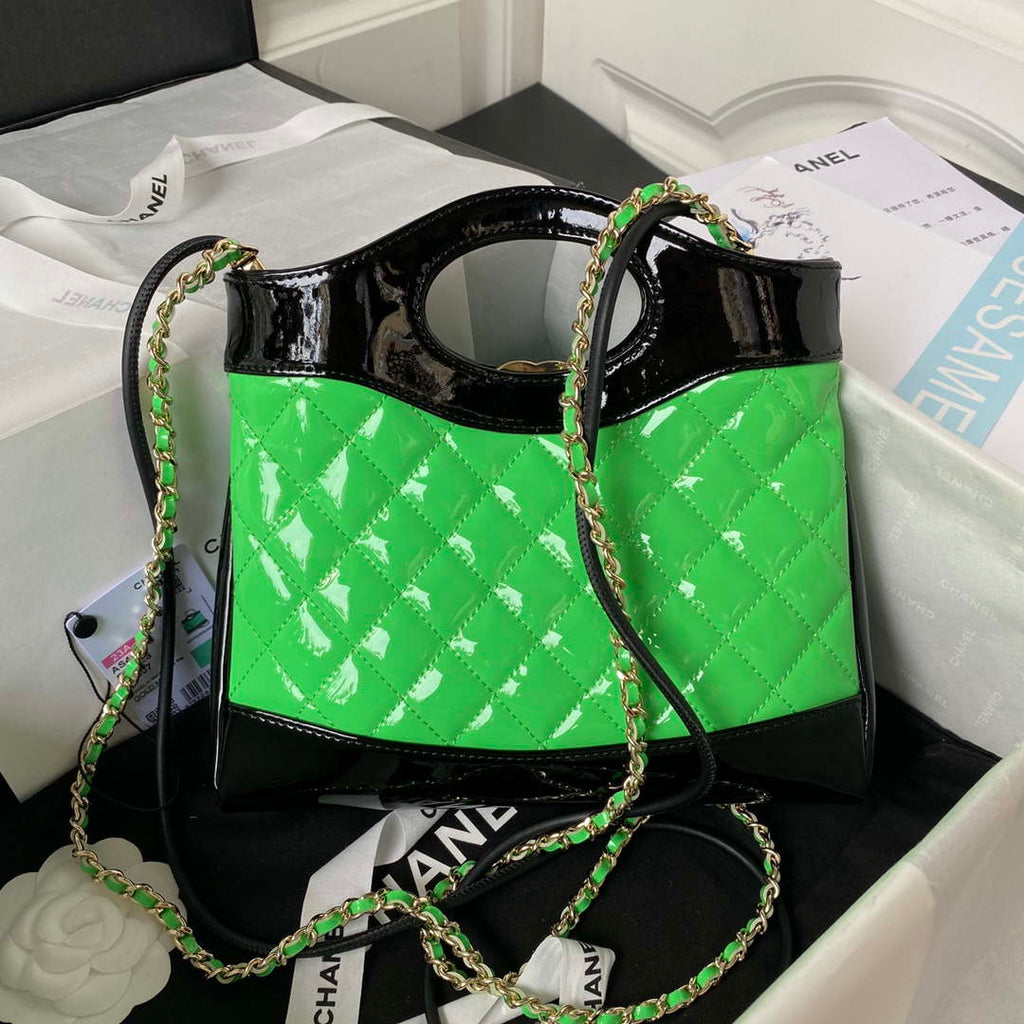 Chanel AS4133 mini Bi-color Chain patent leather Bag Green