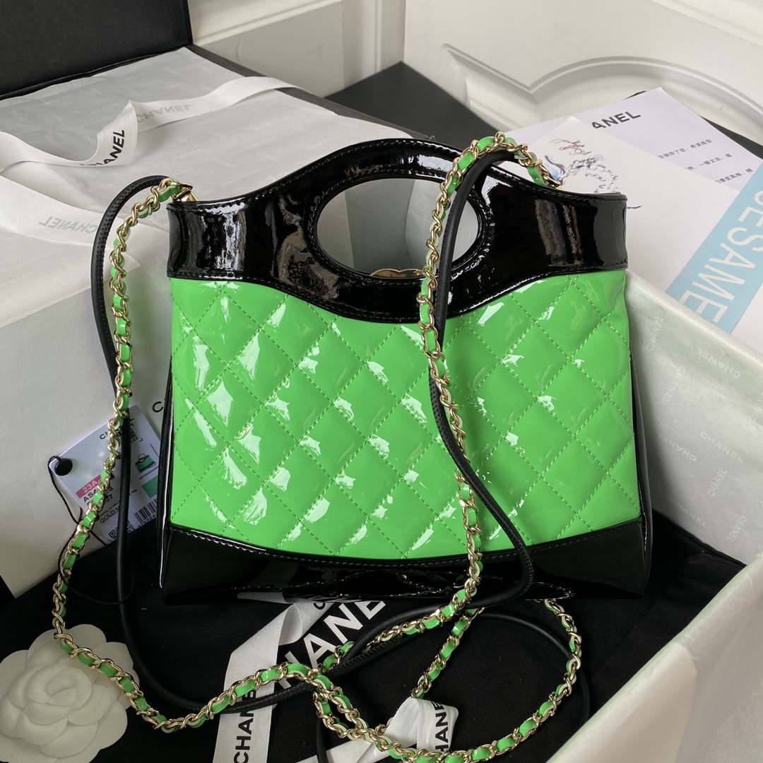 Chanel AS4133 mini Bi-color Chain patent leather Bag Green - Default Title - View 2