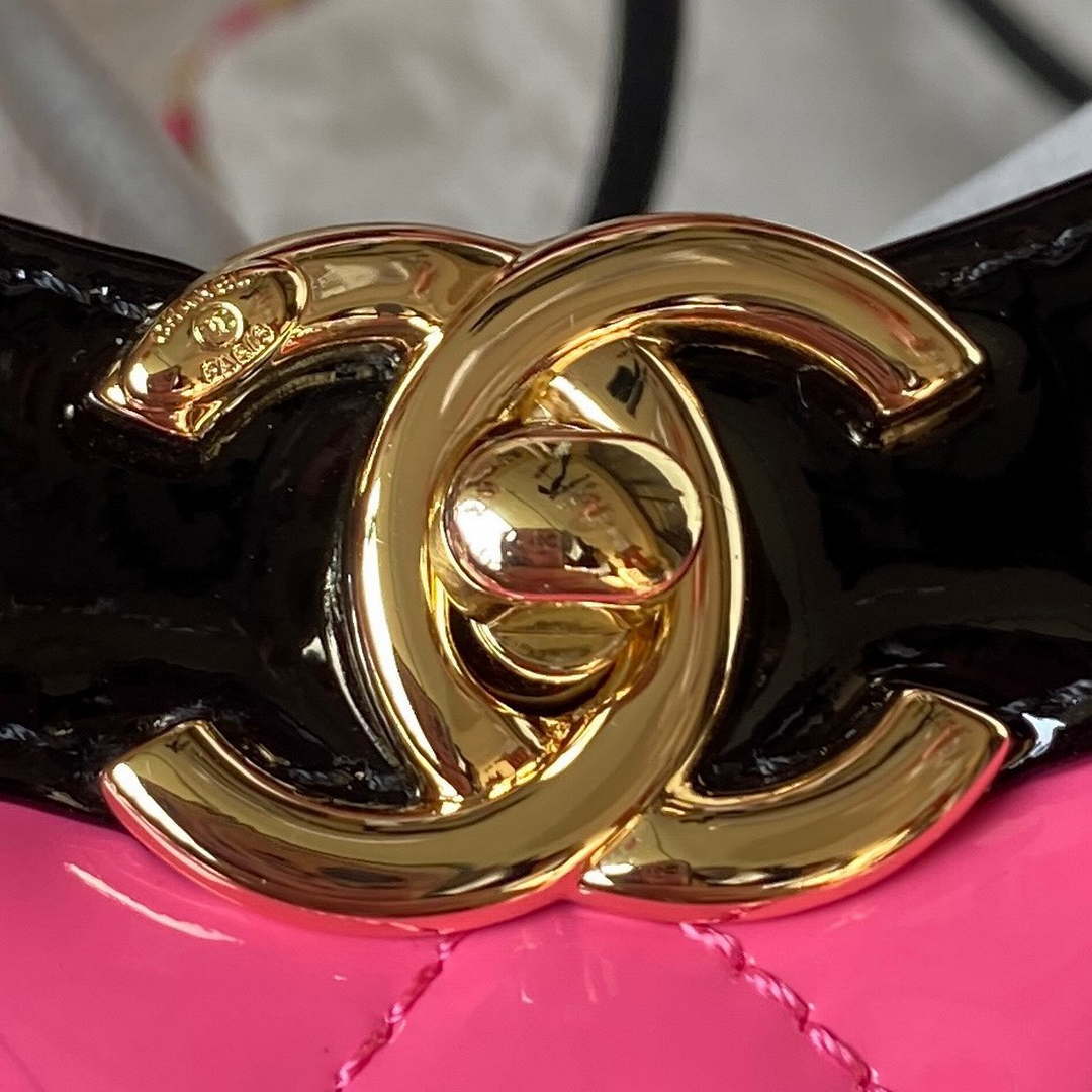 Chanel AS4133 mini Bi-color Chain patent leather Bag Rose Red - Default Title - View 3
