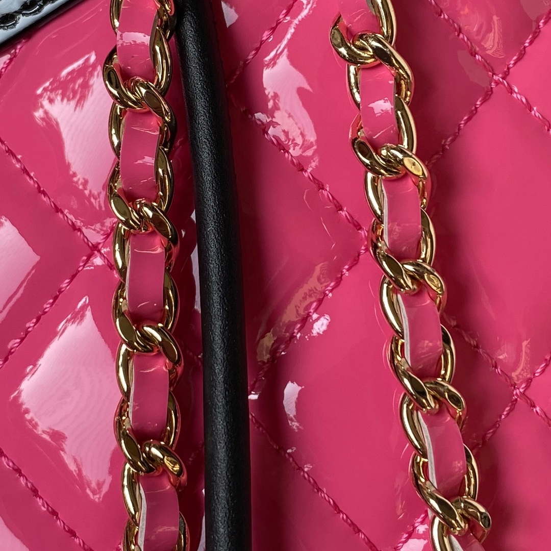 Chanel AS4133 mini Bi-color Chain patent leather Bag Rose Red