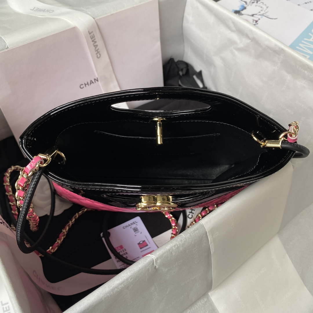 Chanel AS4133 mini Bi-color Chain patent leather Bag Rose Red - Default Title - View 6