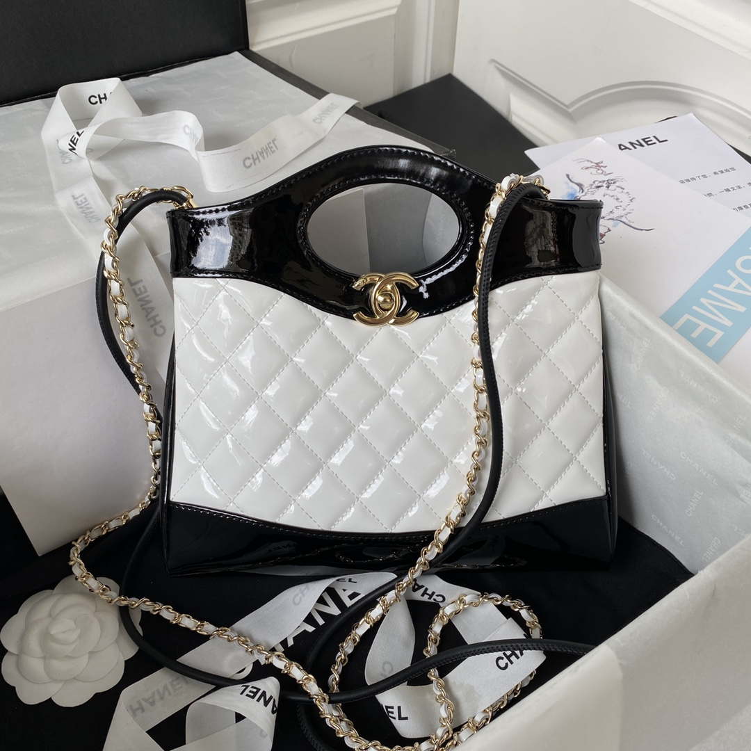 Chanel AS4133 mini Bi-color Chain patent leather Bag White - Default Title - View 1