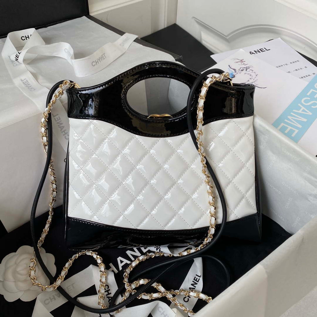 Chanel AS4133 mini Bi-color Chain patent leather Bag White