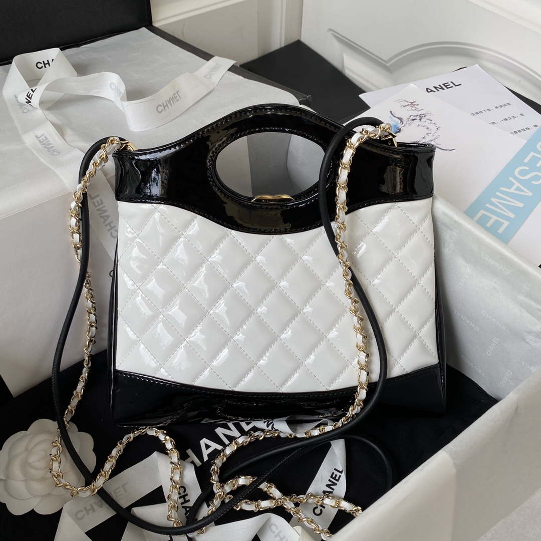 Chanel AS4133 mini Bi-color Chain patent leather Bag White