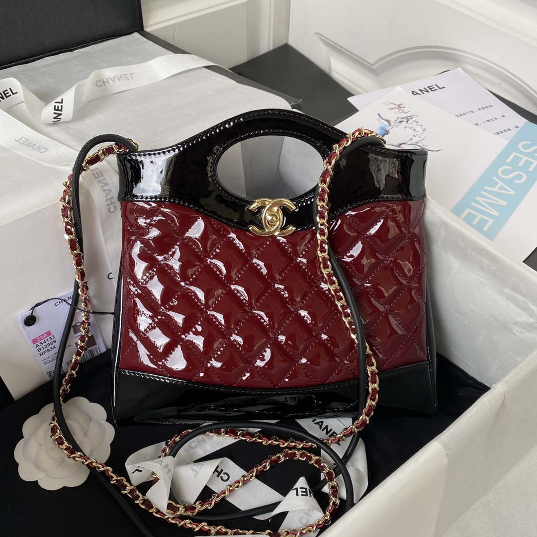 Chanel AS4133 mini Bi-color Chain patent leather Bag Wine Red - Default Title - View 1