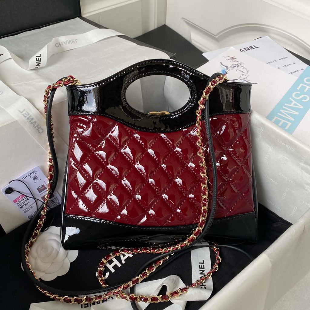 Chanel AS4133 mini Bi-color Chain patent leather Bag Wine Red