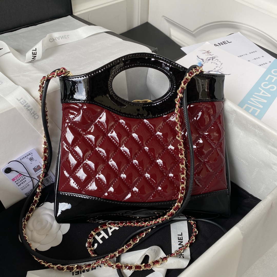 Chanel AS4133 mini Bi-color Chain patent leather Bag Wine Red - Default Title - View 2