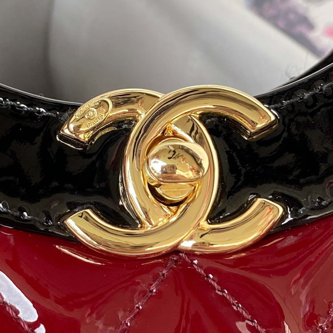 Chanel AS4133 mini Bi-color Chain patent leather Bag Wine Red - Default Title - View 3