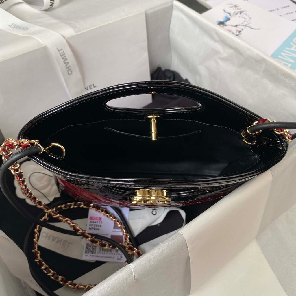 Chanel AS4133 mini Bi-color Chain patent leather Bag Wine Red