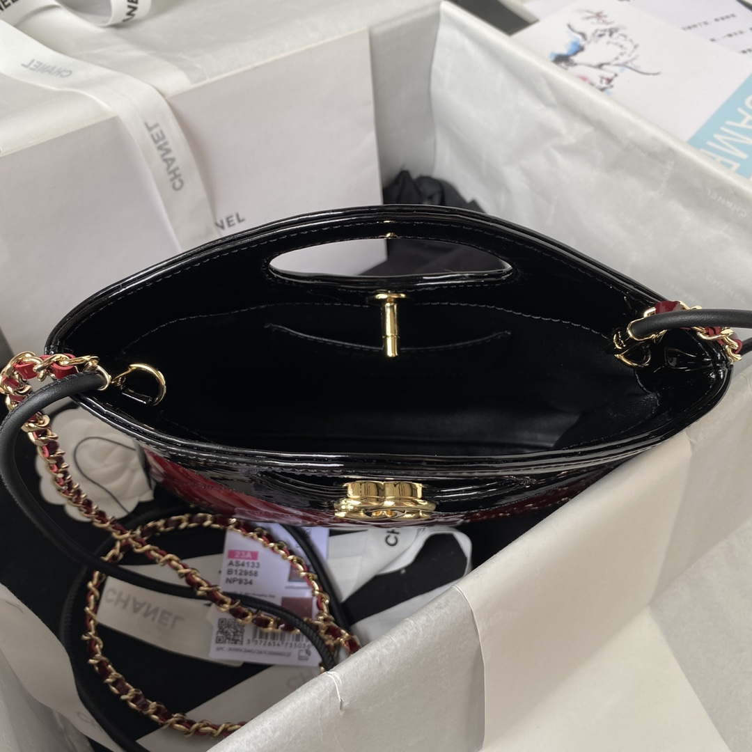 Chanel AS4133 mini Bi-color Chain patent leather Bag Wine Red - Default Title - View 7