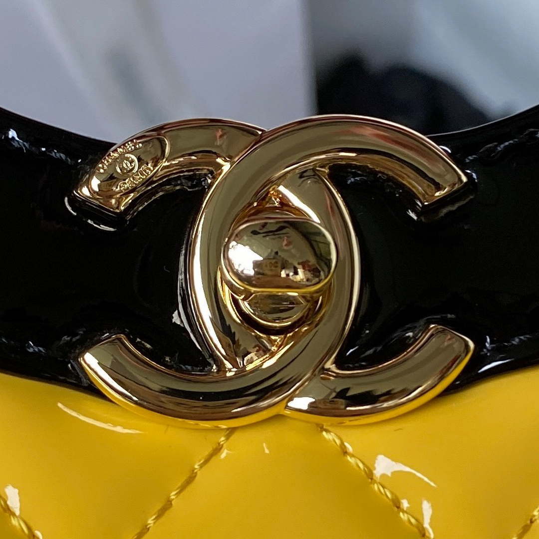 Chanel AS4133 mini Bi-color Chain patent leather Bag Yellow - Default Title - View 3