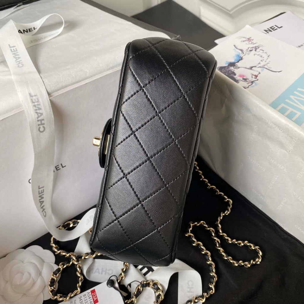 Chanel AS4140 Camellia Embossed With top Handle Bag Black