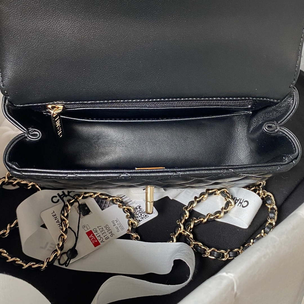Chanel AS4140 Camellia Embossed With top Handle Bag Black