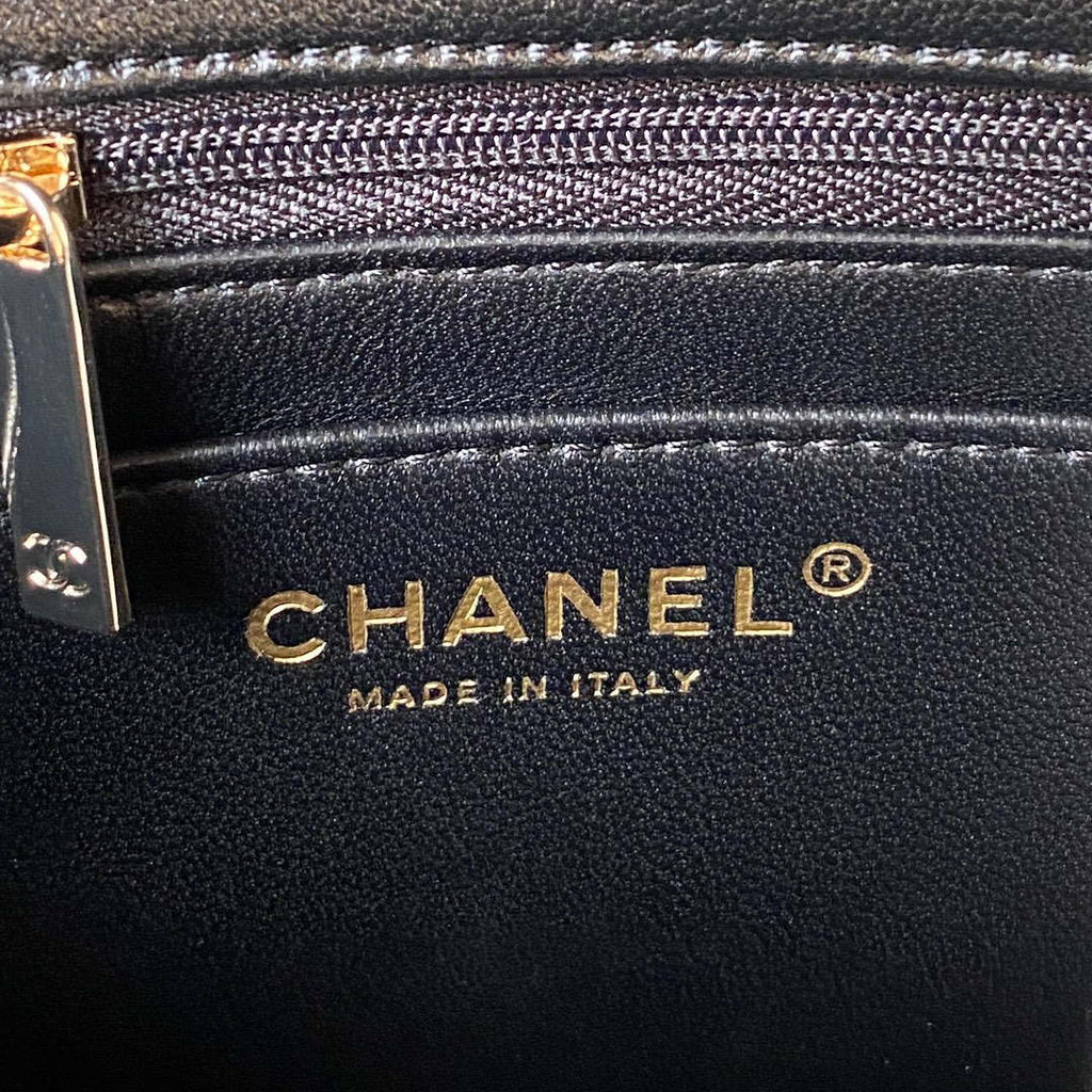 Chanel AS4140 Camellia Embossed With top Handle Bag Black