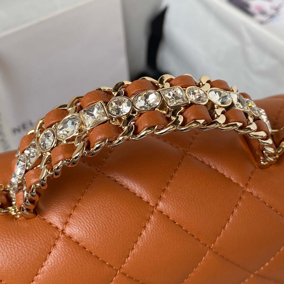 Chanel AS4140 Camellia Embossed With top Handle Bag Caramel