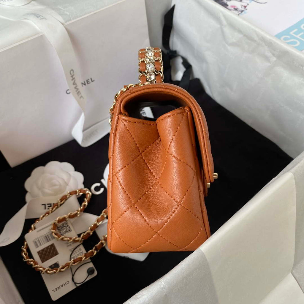 Chanel AS4140 Camellia Embossed With top Handle Bag Caramel