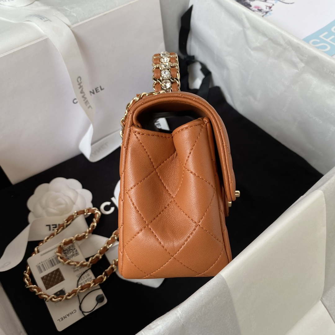 Chanel AS4140 Camellia Embossed With top Handle Bag Caramel - Default Title - View 5