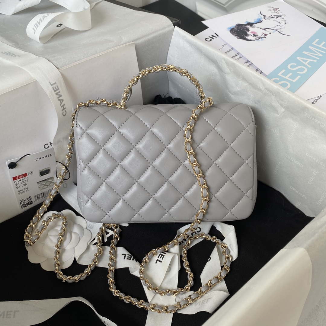 Chanel AS4140 Camellia Embossed With top Handle Bag Gray - Default Title - View 2