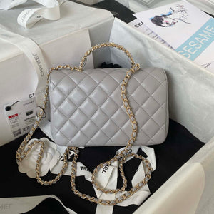 Chanel AS4140 Camellia Embossed With top Handle Bag Gray - Default Title - View 2