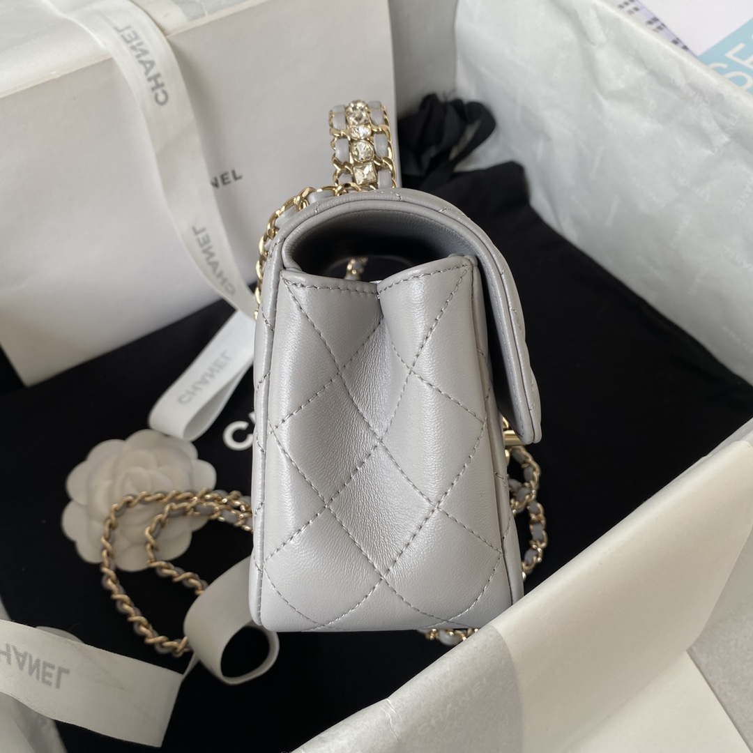 Chanel AS4140 Camellia Embossed With top Handle Bag Gray