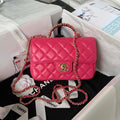 Chanel AS4140 Camellia Embossed With top Handle Bag Rose red - Default Title - View 1