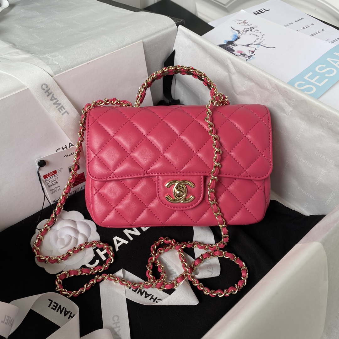 Chanel AS4140 Camellia Embossed With top Handle Bag Rose red - Default Title - View 1