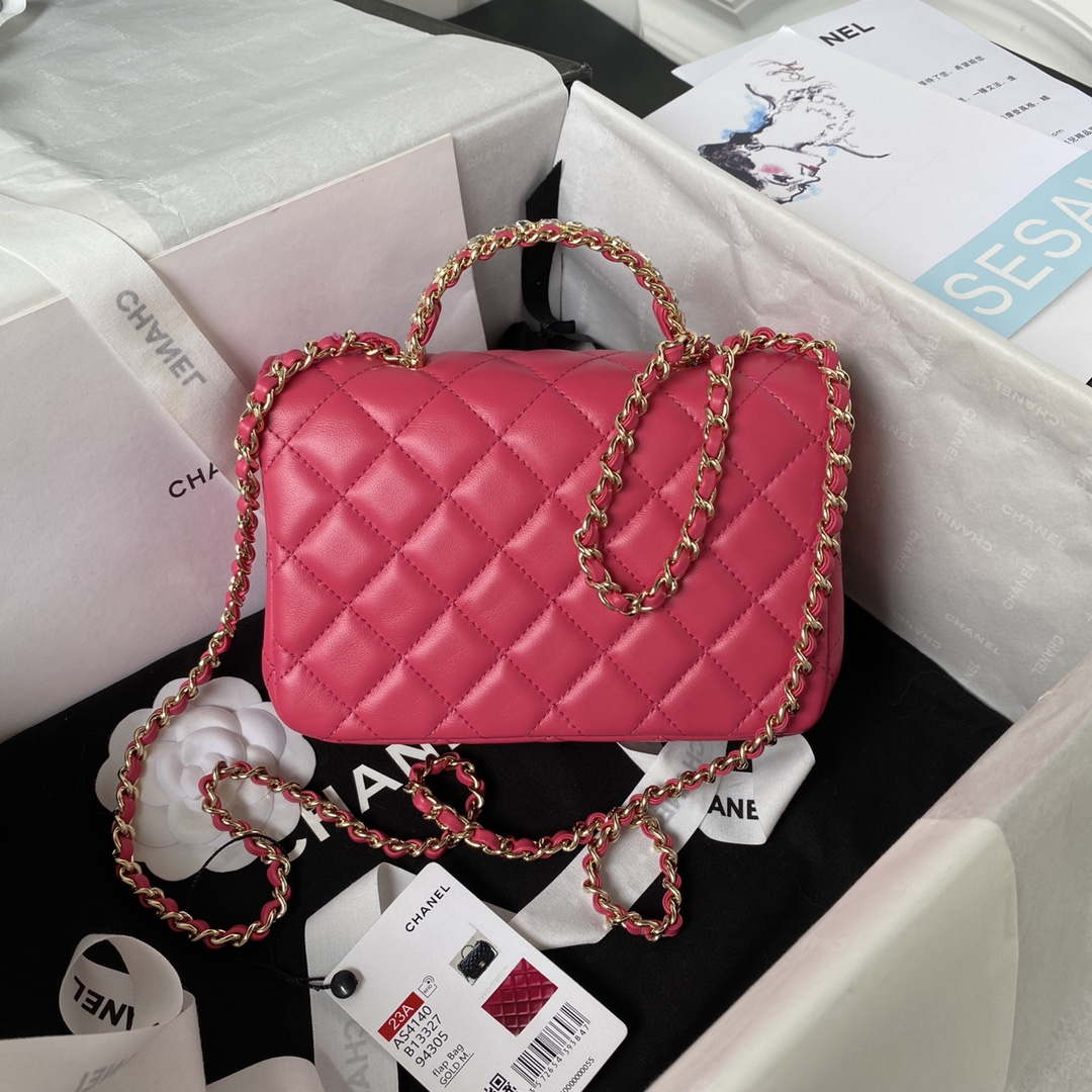 Chanel AS4140 Camellia Embossed With top Handle Bag Rose red - Default Title - View 2