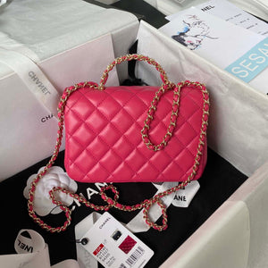 Chanel AS4140 Camellia Embossed With top Handle Bag Rose red - Default Title - View 2