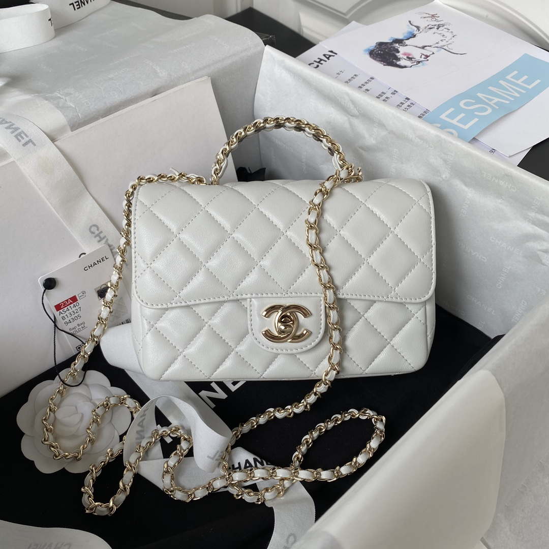 Chanel AS4140 Camellia Embossed With top Handle Bag White - Default Title - View 1