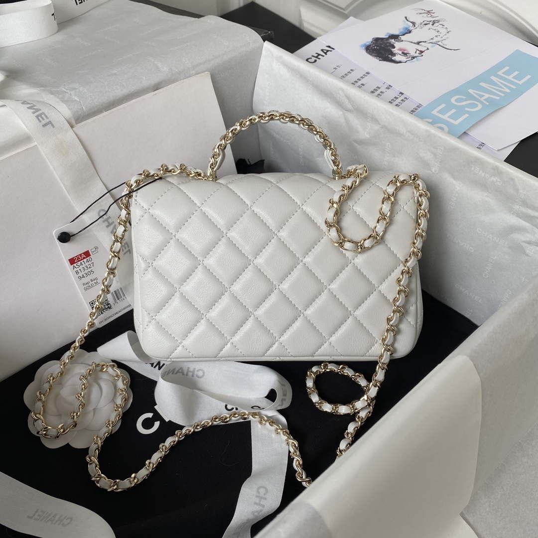 Chanel AS4140 Camellia Embossed With top Handle Bag White - Default Title - View 2