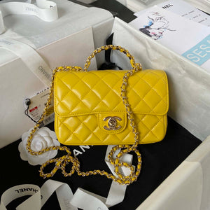 Chanel AS4140 Camellia Embossed With top Handle Bag Yellow - Default Title - View 1