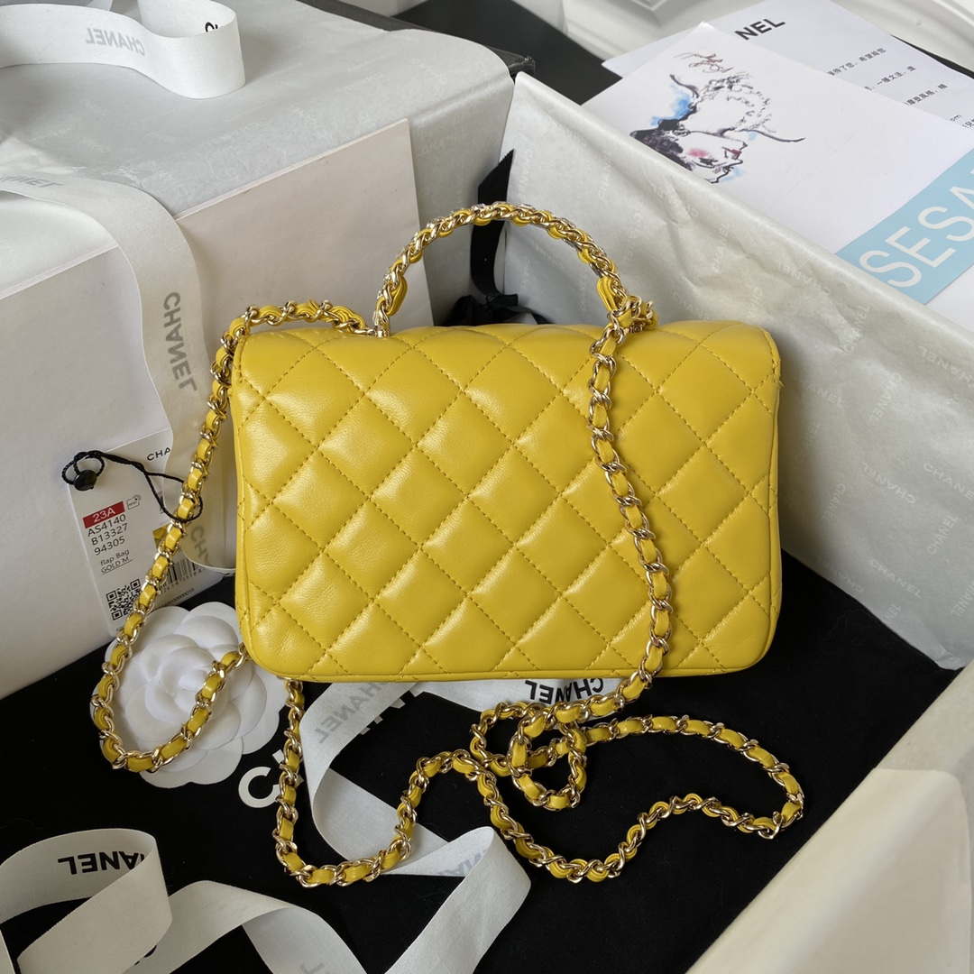 Chanel AS4140 Camellia Embossed With top Handle Bag Yellow - Default Title - View 2