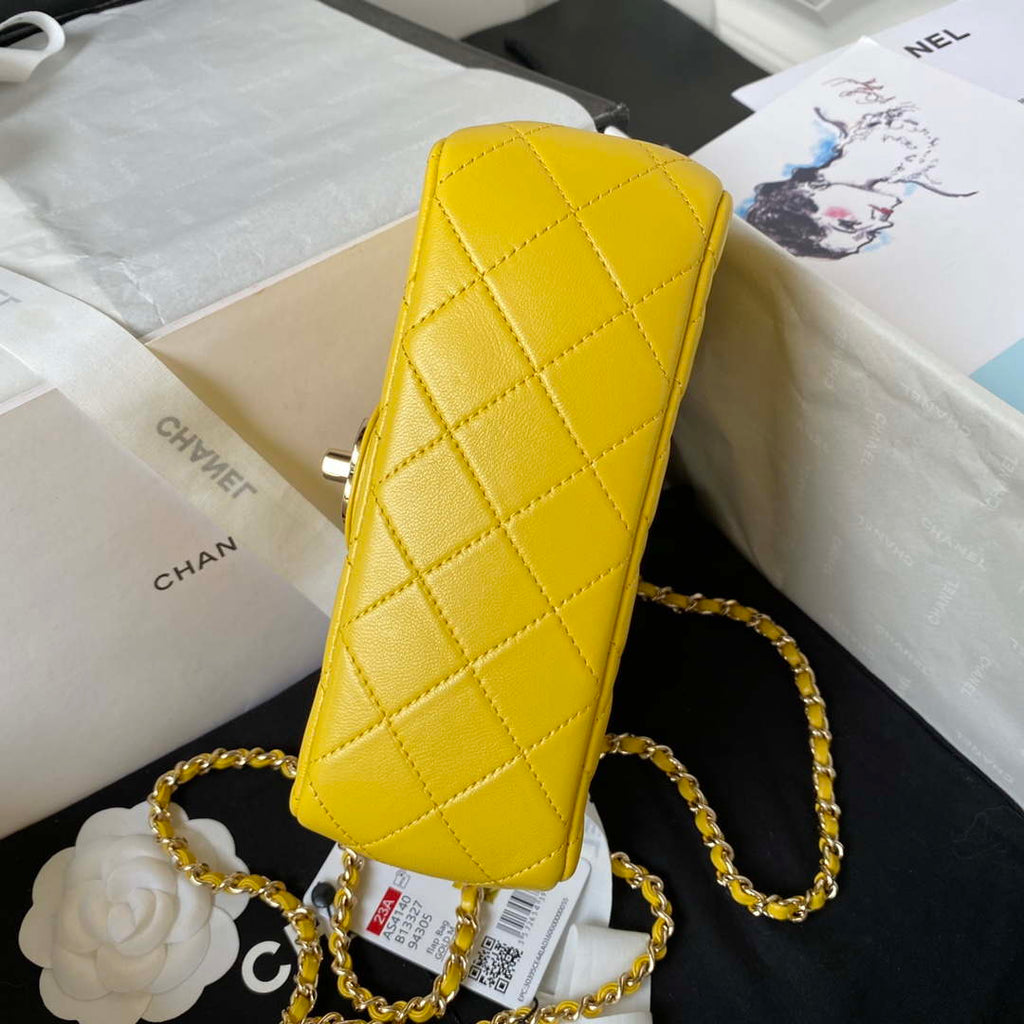 Chanel AS4140 Camellia Embossed With top Handle Bag Yellow
