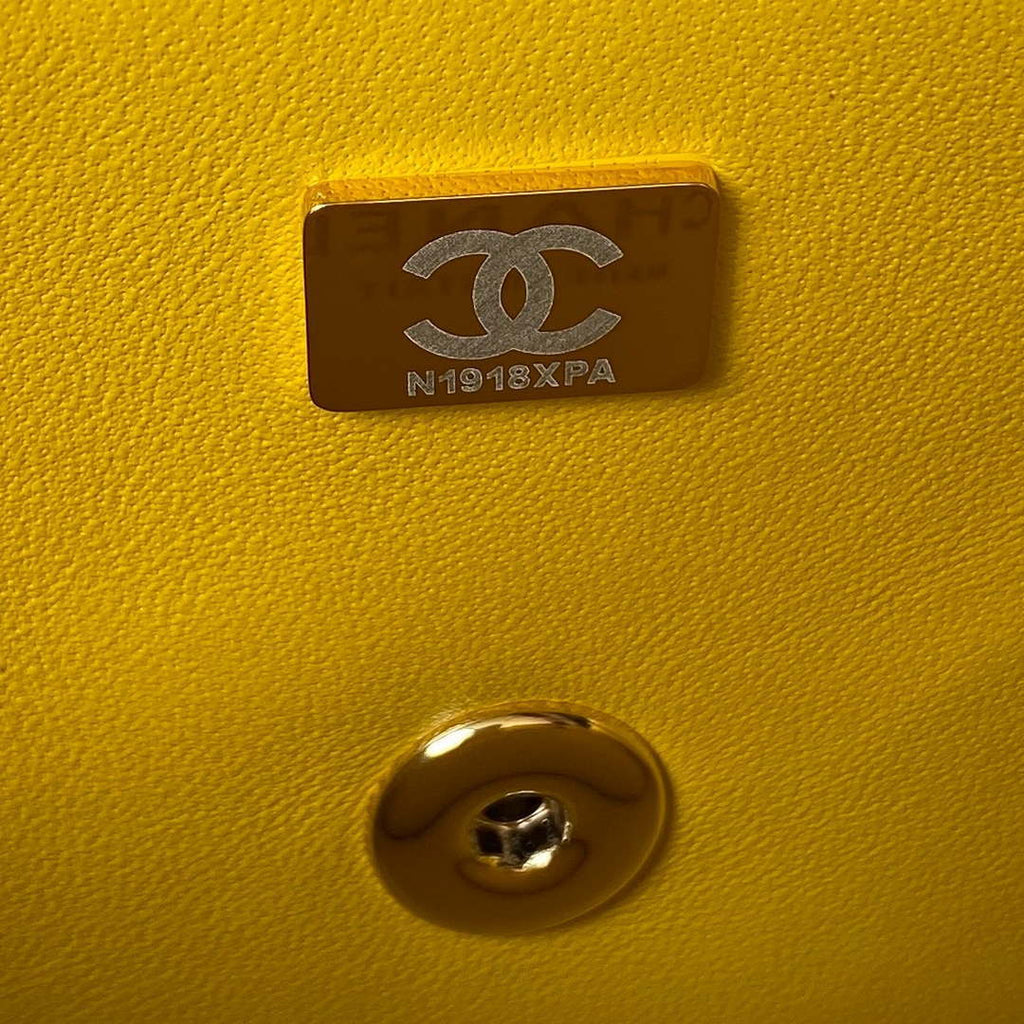 Chanel AS4140 Camellia Embossed With top Handle Bag Yellow
