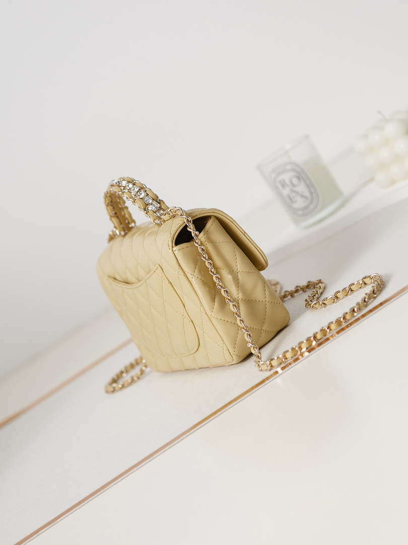 Chanel AS4141 Camellia Embossed Flap With top Handle Bag Beige