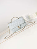 Chanel AS4141 Camellia Embossed With top Handle Bag Light Blue