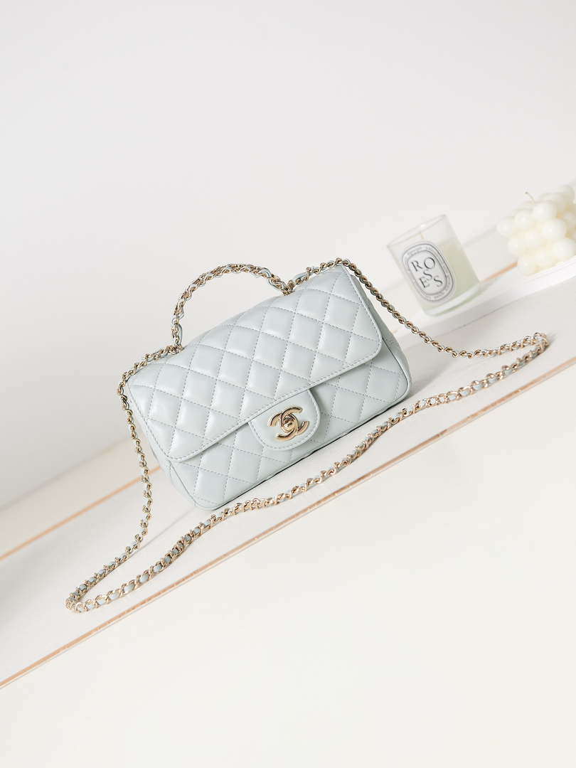 Chanel AS4141 Camellia Embossed With top Handle Bag Light Blue - Default Title - View 1