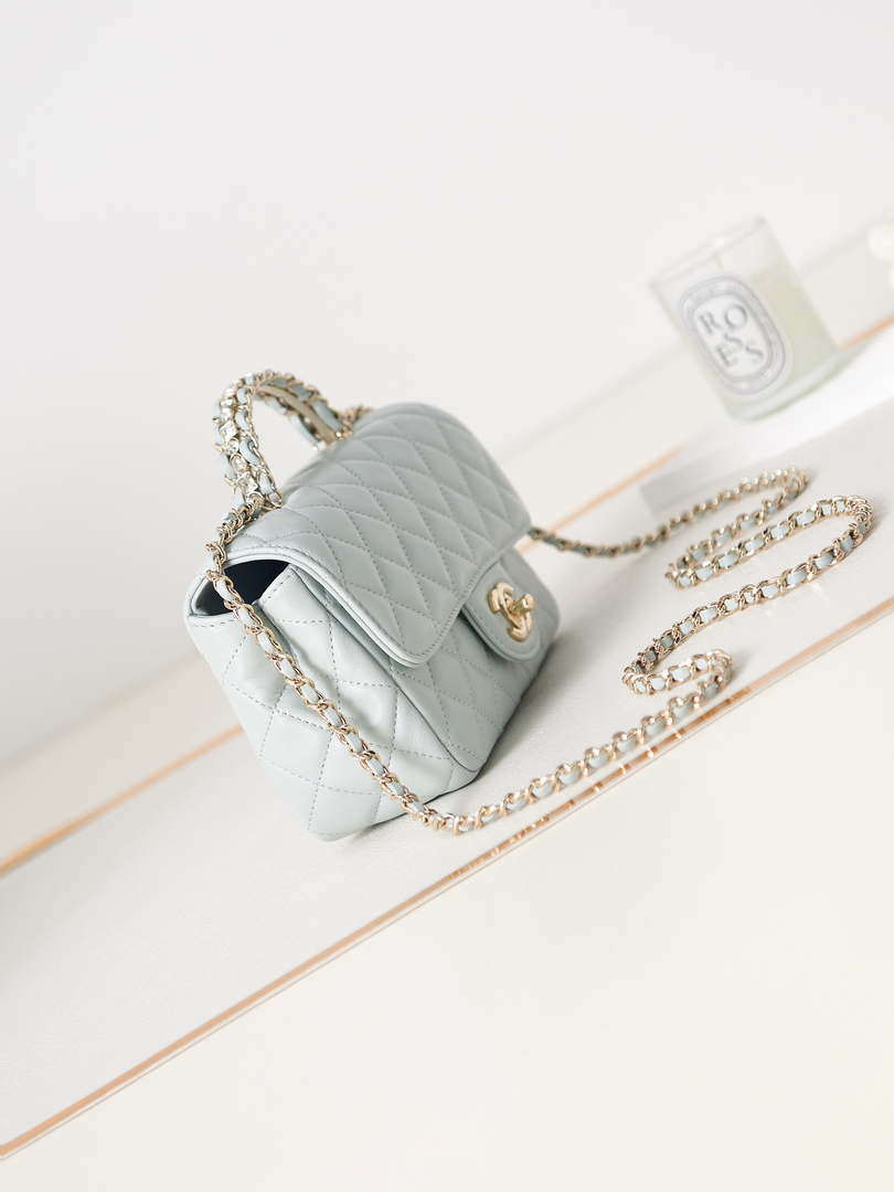 Chanel AS4141 Camellia Embossed With top Handle Bag Light Blue